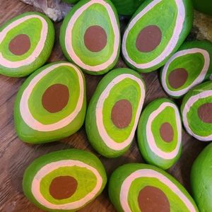 Handmade Whimsical Avocado Painted Rocks